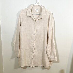 Artisan NY Women's Size L 100% Linen Shirt Tunic Roll Tab Lagenlook Capsule